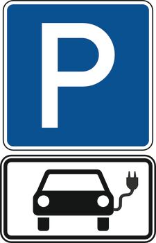Parkschild mit Piktogramm "E-Auto"